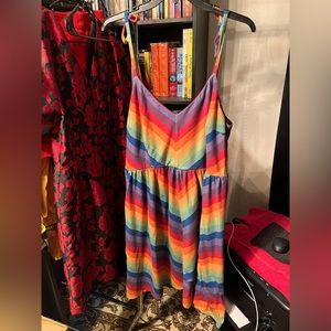 Rainbow knit flannel ModCloth XL midi dress with tie up straps
